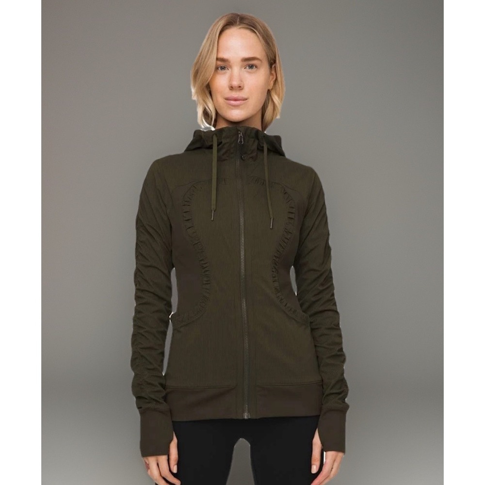Lululemon‎ Dance Studio Jacket III Dark Olive Reversible Full-Zip Hooded Size 10